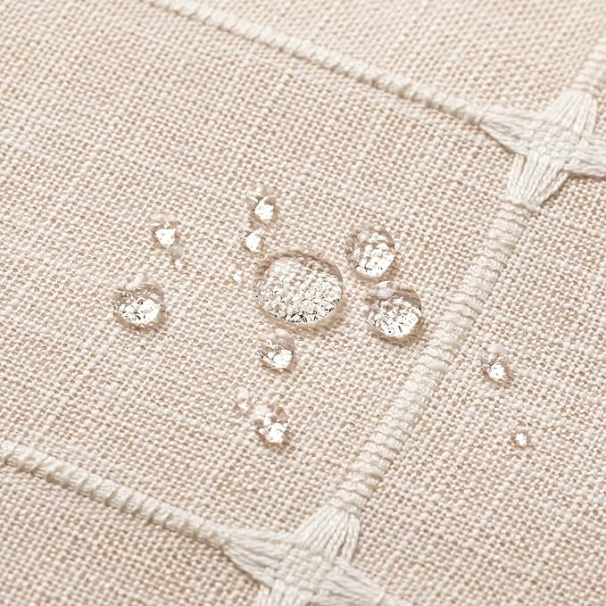 MitoVilla No Hooks Needed Boho Farmhouse Shower Curtain with Snap-in Liner, Cotton Linen Fabric Shower Curtains with Tassels for Rustic Neutral Bathroom Decor, Beige/Cream, 72 x 74