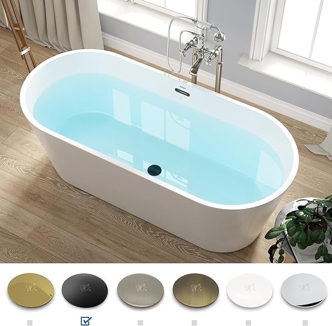 FerdY 67" Shangri-La Elite, Acrylic Freestanding Bathtub, Modern & Contemporary Design Soaking Tub with Matte Black Drain Pop-Up Drain and Minimalist Design Overflow, cUPC Certified