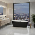Freestanding Bathtubs 59 Inch Acrylic Freestanding Bathtub – Black Exterior White Interior Free Standing Tub with Chrome Drain & Overflow, Modern Oval Soaking Tub for Guest Bath
