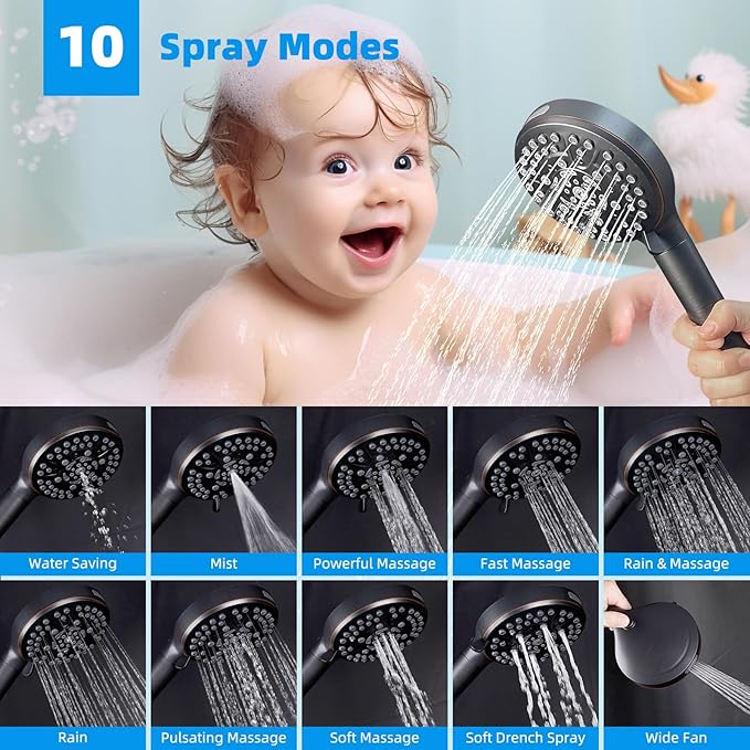 Hibbent cUPC Certified High Pressure 13'' Dual Shower Head Combo with 10-mode Handheld Spray, Rainfall 5-spray Shower Head, 12'' Adjustable Extension Arm, 71'' Hose, Shower Holder, Oil Rubbed Bronze