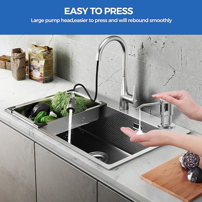 Soap Dispenser for Kitchen Sink, Chrome Built in Soap Dispensers, Stainless Steel Sink Soap Dispenser or Lotion Dispenser Pump with 47" Extension Tube Kit, Upgraded Metal Check Valve
