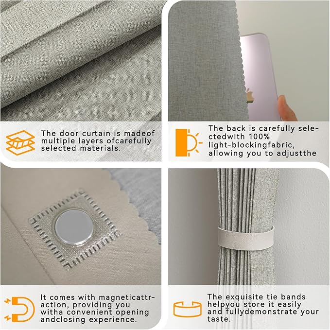 Accordion Door Curtain Set - 100% Blackout, with Curtain Rod Included, for Bedroom Privacy Protection (Grey-43 W x 78" L+Rod)