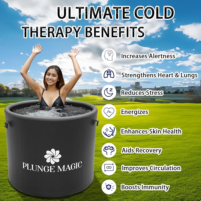 Cold Plunge Tub Inflatable Ice Bath Tub With Cover for Athletes Portable & XXL Size Black, Water Chiller Compatible (Black-Round)
