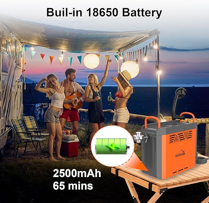Hillhub Portable Propane Water Heater with Water Pump&Showerhead, Camping Instant Hot Water Heater with Overheating Protection, Outdoor Use Only Built-in battery for Showering&Cleaning