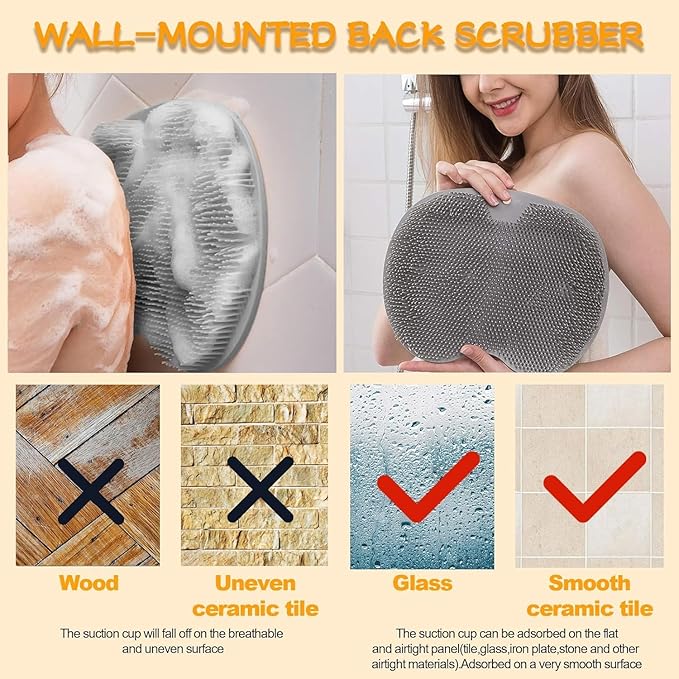 Shower Foot Scrubber Mat with Non-Slip Suction Cups, Exfoliating Foot and Back Washer Pad for Bathtub and Shower Floor (Pink)