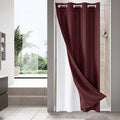 MitoVilla Burgundy Waffle Small Stall Shower Curtain Liner Set 36 x 74, No Hooks Required Half Size Narrow Fabric Cloth Shower Curtain Set with Snap-in Liner for Modern Bathroom Decor, Burgundy