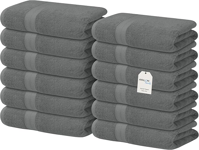 Avalon Towels Luxury Washcloths (Value Pack of 12) – Premium Cotton, Soft & Absorbent Wash Cloths for Body and Face, Hotel and Spa Quality Wash Clothes, Quick Dry and Machine Washable (Grey)