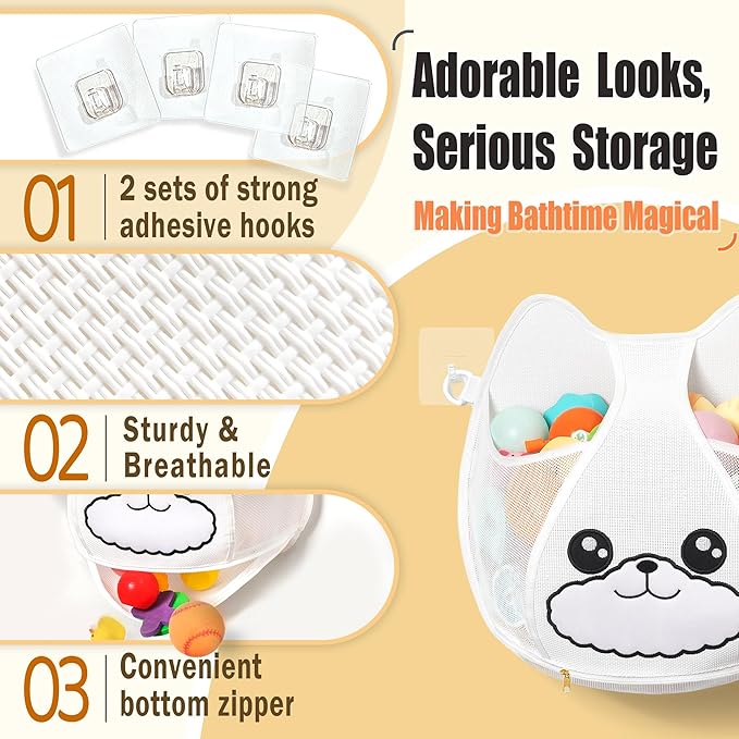 Bath Toy Storage 3.2-Gallon Hanging Bath Toy Holder for Kids‘ Bath Tub – Zippered, Quick-Drying and Machine-Washable Bathroom Organizer