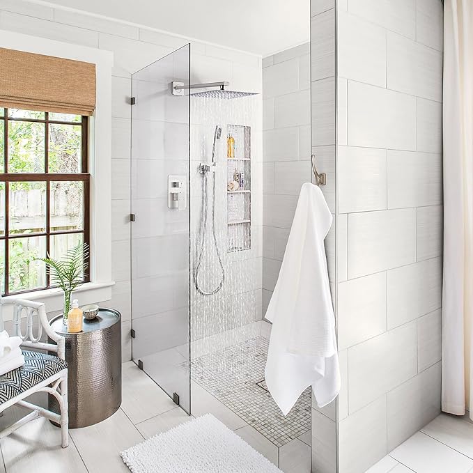 Shower Faucet Set, Rainfall Shower System Complete Wall Mounted for Bathroom with 8 Inch Shower Head and Handheld Rain Mixer Combo Kit with Shower Valve and Shower Trim, Brushed Nickel