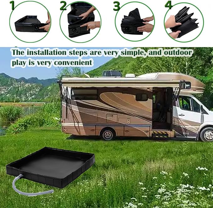 Upgraded Portable Shower Pan, 41" x 41" x 5" Foldable RV Shower Pan with Drain Hose & Pouch, Outdoor Shower Floor Camping Shower Base to Keep Feet Clean for Outdoor, Indoor, Camping, Beach