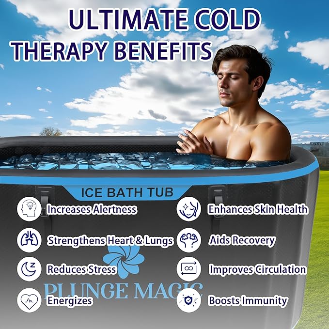 Cold Plunge Tub Inflatable Ice Bath Tub With Cover for Athletes Portable & XXL Size Black, Water Chiller Compatible (Black-Elongated)