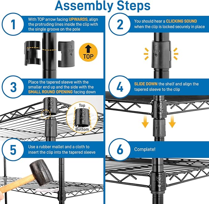 3 Tier Storage Racks Shelving, Heavy Steel Pantry Shelves, Adjustable Wire Shelving Rack with Desktop, Suitable for Garage, Kitchens, Bathroom, Offices, 22" W x 18" D x 26" H, Black