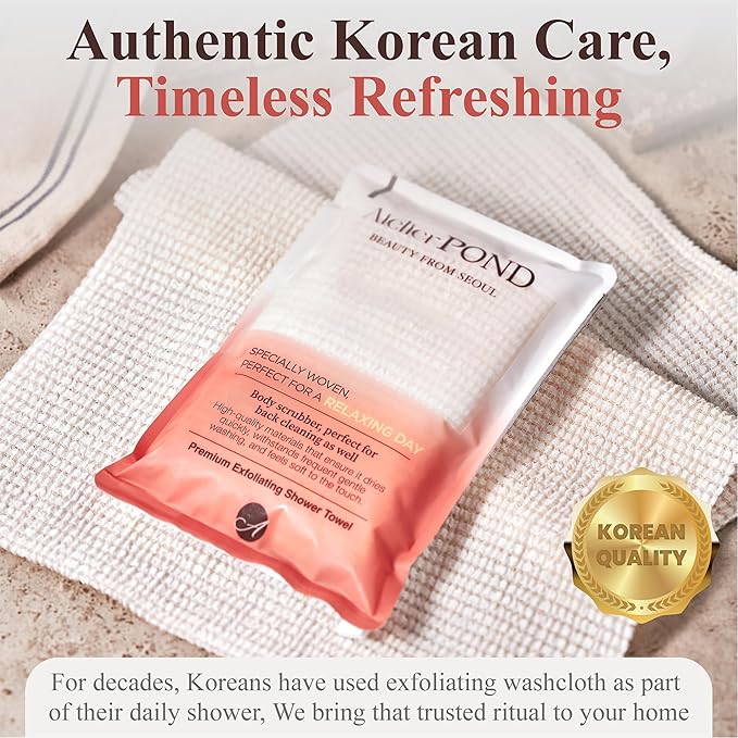 Korean Exfoliating Washcloth 2-Pack – Non-Irritating Cotton-Blend Exfoliating Shower Towel for Sensitive Skin (Soft Orange – Value Set)