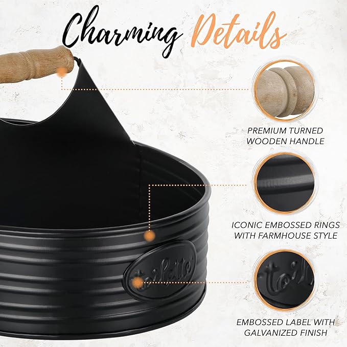 Autumn Alley Rustic Farmhouse Bath Caddy for Shower – Toiletries Countertop Organizer for Bathroom – Industrial Chic Décor – Matte Black Bathroom Accessories (Aged Black), Large