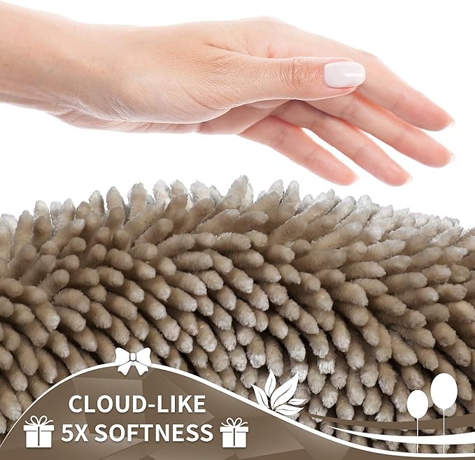 Yimobra Toilet Rugs U Shaped Washable, Extra Thick Soft Absorbent Chenille Contour Bathroom Rugs for Toilet 24x24 Inch, Quick Dry Non Slip Toilet Mat for Bath Floor, Camel