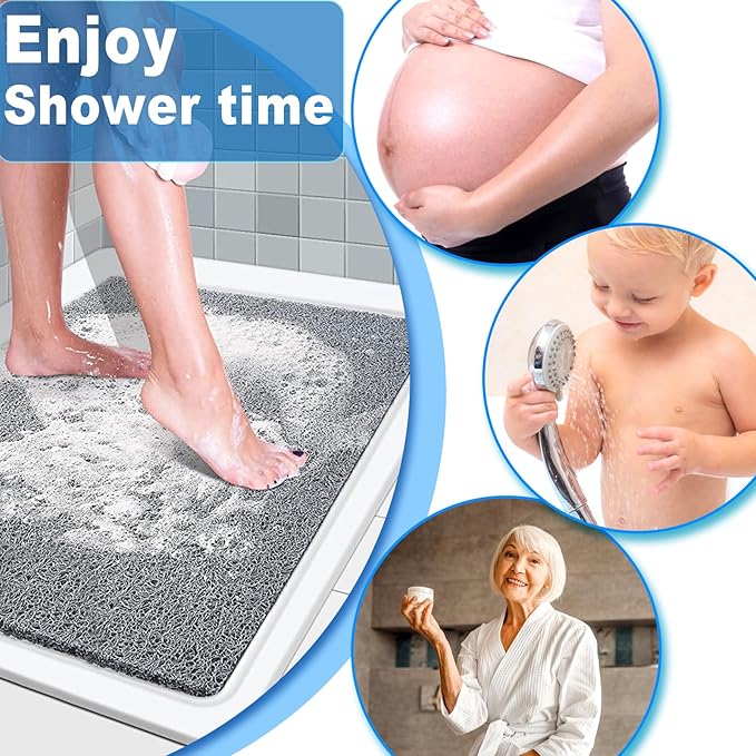 Shower Mats Non Slip for Elderly, 24x47’’Extra Lager Loofah Shower Mat, Loofah Bath Mats for Shower, Non-Slip Bath Mat for Elderly-Grey