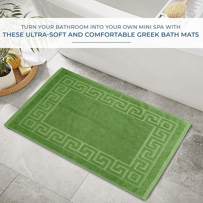 DAN RIVER Greek Cotton Bath Mats Set of 2 – Not a Bathroom Rug, Ultra Soft, Highly Absorbent & Machine Washable Bath Mat Towel for Bathroom Floor Mat – Durable, Quick-Dry, 21x34 Inches, Sage Green