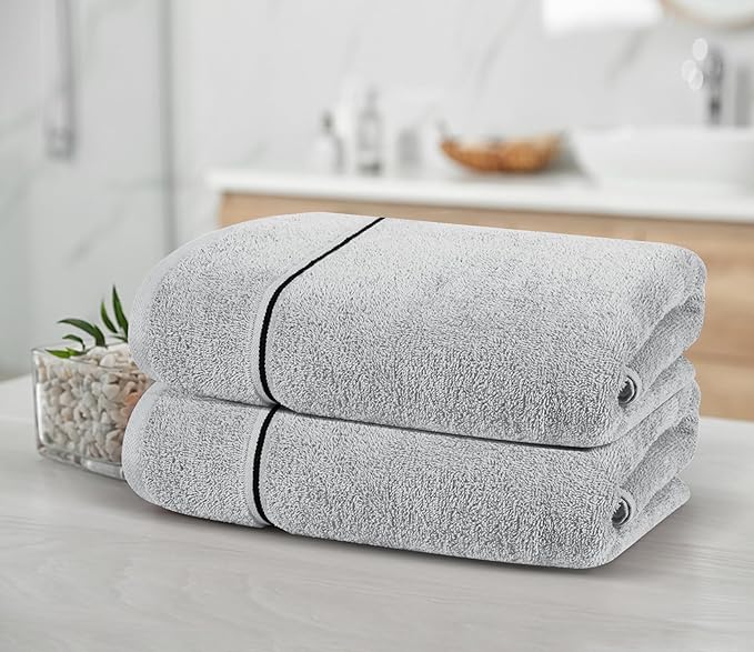 MyOwn Cotton 2 Pack Oversized Bath Towel Set 28x55 inches, Large Bath Towels, Ultra Absorbant Compact Quickdry & Lightweight Towel, Ideal for Gym Travel Camp Pool - Light Grey
