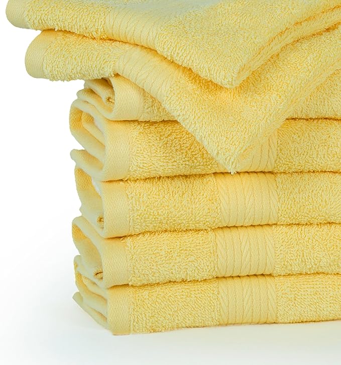 Ample Decor Wash Cloths Pack of 50 12 X 12 Inch 100% Cotton 600 GSM, Soft Absorbent, Face Towels, Reusable Fingertip Towels for Bathroom, Hotel, Gym, Spa - Yellow