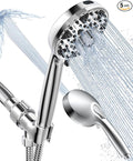 Shower Head With Handheld 7 Settings High Pressure, Built-in Power Wash to Clear Tub, Tile & Pets, 5" High Powerful Hand Held Rain Showerhead with Stainless Steel Hose and Adjustable Bracket