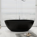 SJ STAR&JANE 65" Solid Surface Freestanding Bathtub, Oval Soaking Stone Resin Tub Stand Alone Tub with Overflow and Pop-up Drain for Bathroom Matte Black