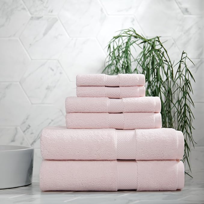 Aston & Arden Egyptian Hand Towels - Pack of 6 - Oversized Ultra Soft Thick & Absorbent, 100% Ringspun Egyptian Cotton Bathroom Towel for Spa, Hotel, 600 GSM, 16 x 30 in, Pink