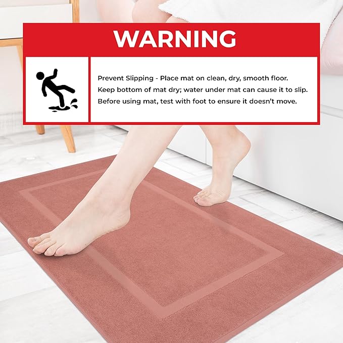 Cotton Paradise 100% Cotton Bath Mats for Bathroom Floor Set of 2 Pack, 20x34 Soft Absorbent Washable Quick Dry Tub Bathmat, Coral Towel Bath Mat