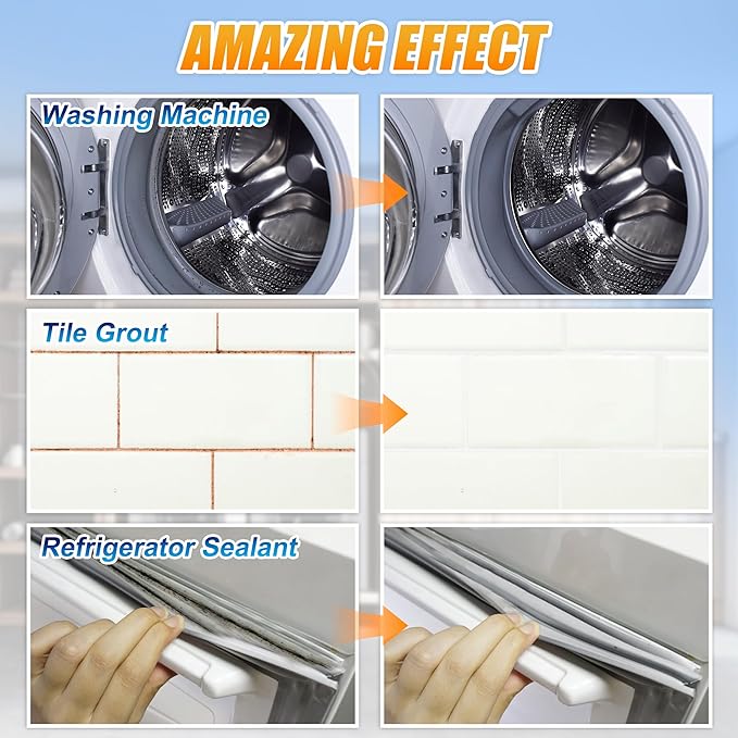 Powerful Stain Remover Gel Cleaner Whitening Deep Cleaner for Washing Machine Seal, Bathroom Grout, Walls, Shower, Kitchen Sinks and Refrigerator Strips - 5 Fl Oz