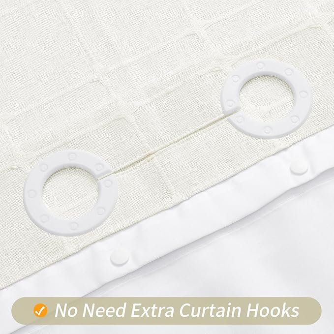 MitoVilla No Hooks Needed Boho Farmhouse Shower Curtain with Snap-in Liner, Cotton Linen Fabric Shower Curtains with Tassels for Rustic Neutral Bathroom Decor, Ivory, 72 x 74