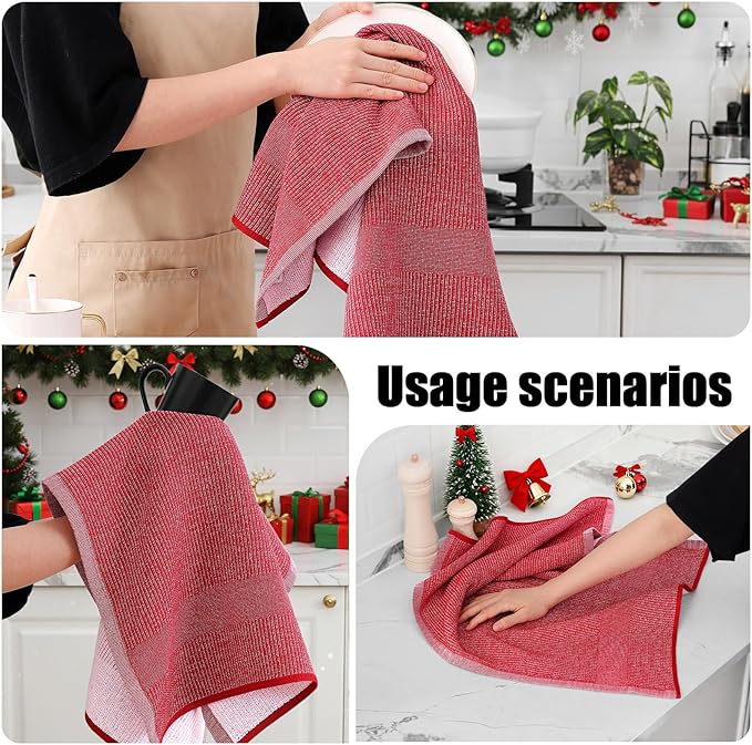 Homaxy Premium Kitchen Towels(18”x 28”, 12 Pack), Large Cotton Kitchen Hand Towels, Flat and Terry Dish Towels, 380 GSM Highly Absorbent Tea Towel Set with Hanging Loop, Red