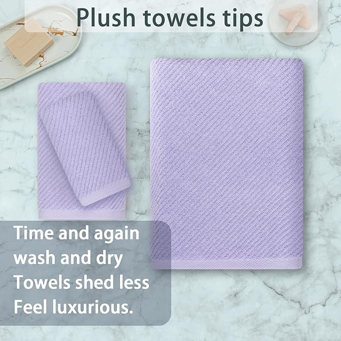 VOOVA & MOVAS Towels for Bathroom, 100% Cotton | Quick Dry | Soft | Thick | Large, 3 Piece Towel Set, 1 Large Bath 30"x56", 1 Hand 18"x28", 1 Wash Cloth 13" x 13", Bathroom Essentials, Lilac | Purple