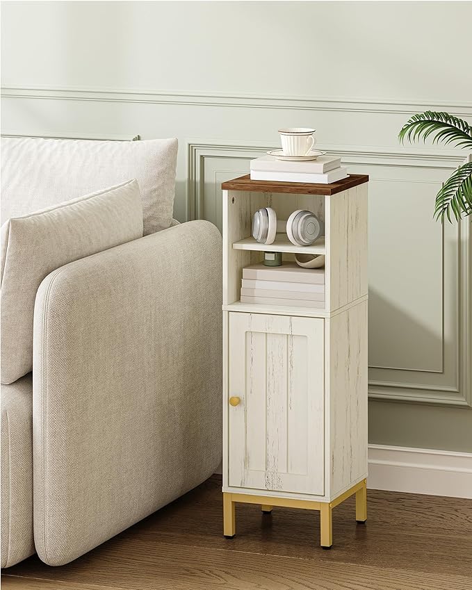 Bathroom Storage Cabinet, Corner Floor Cabinet with Shelves, Customized Door Opening Direction, Bathroom Organizer with Adjustable Shelf for Kitchen, Living, Toilet Paper Cabinet, White Brown