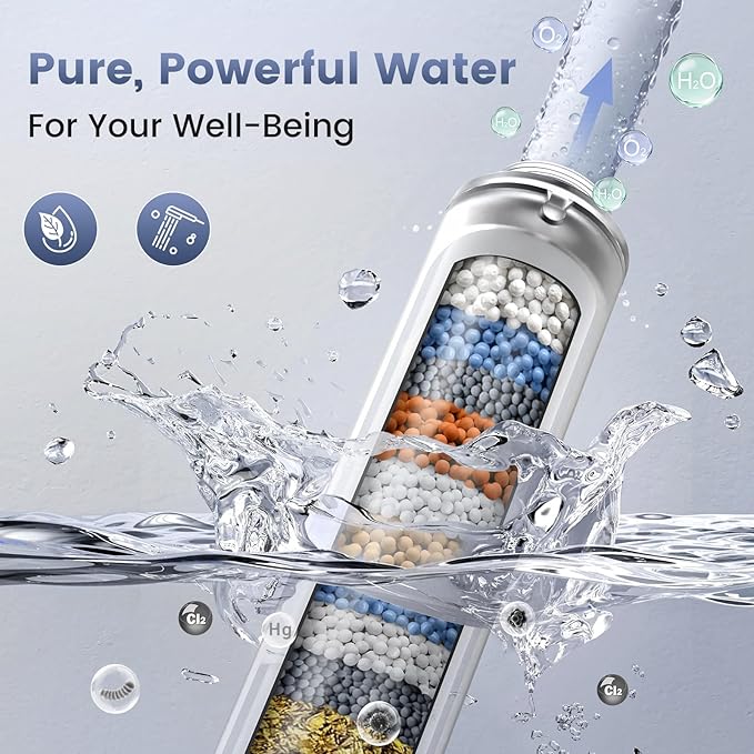 Filtered Shower Head with Handheld, High Pressure 8 Spray Showerhead with Filters & Upgraded Detachable Shower Head, Water Softener Filters Beads for Hard Water -Remove Chlorine (Black)