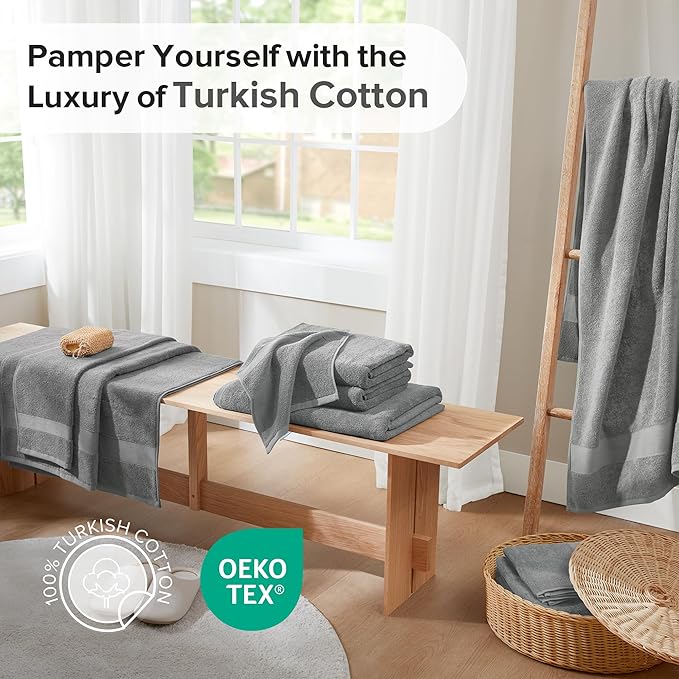Comfort Spaces Turkish Bathroom Towel Set 6 Piece Luxury Bath Towel Set 2 Hand Towel for Bathroom 2 Washcloth 2 Large Bath Towel Sets Long Staple Ultra-Soft Quick Dry Towel Set Charcoal