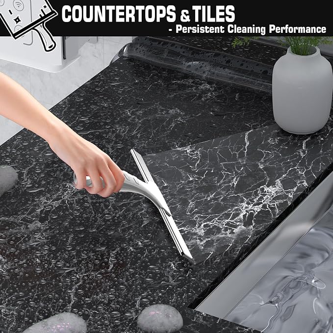 Stainless Steel Shower Squeegee for Glass Doors with 2 Adhesive Hooks, All-Purpose Squeegee for Bathroom Cleaner Tool Household Window Mirror Squeegee, Cleaning Tile Wall, Car, 12 Inch Silver