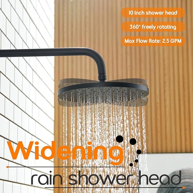 Bathroom Rainfall Shower System Set with 10'' Rain Shower Head, 3-Setting Handheld Spray, Valve Included Wall Mounted Matte Black SF001MB-D10