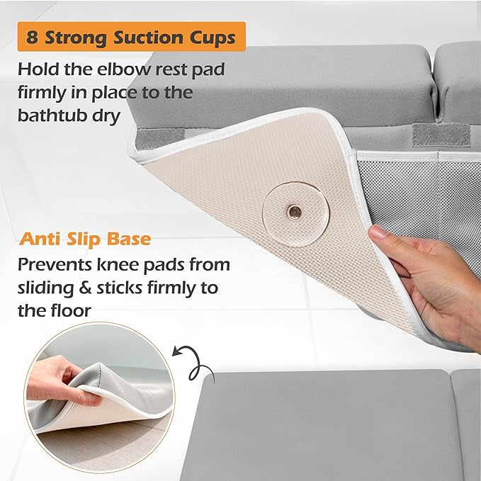 Premium Bath Kneeler, Baby Bath Kneeler and Elbow Rest Pad Set, Kneeling Pad for Bathing Baby, Knee Pads for Bathing Babies, Large Knee Pads (22 Inch × 13 Inch) with 4 Mesh Pockets (Large, Gray)