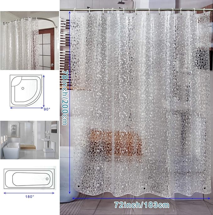 Bostofy Extra Long Shower Curtain Liner, Heavyweight Liner with Magnets and Rust-Proof Metal Grommets, Waterproof Shower Liner for Bathroom, 72' W x 78' H