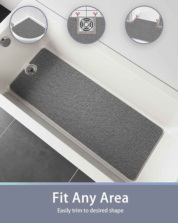 Mecko Non-Slip Shower Mat, Anti-Slip Bath Mat with Foot Scrubber – Quick-Drying Loofah Texture for Indoor and Outdoor Use, Bathtubs and Wet Areas (Grey, 17"x30")