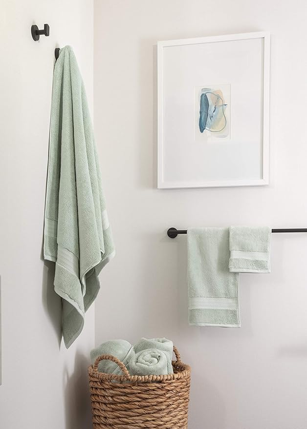 Fabdreams 100% Organic Cotton Bath Towel Set of 6 700 GSM Hotel Premium Plush Absorbent Soft Durable Skin-Friendly Spa Quality Bathroom Comfort with 2 Bath 2 Hand Towels and 2 Wash Cloths Green