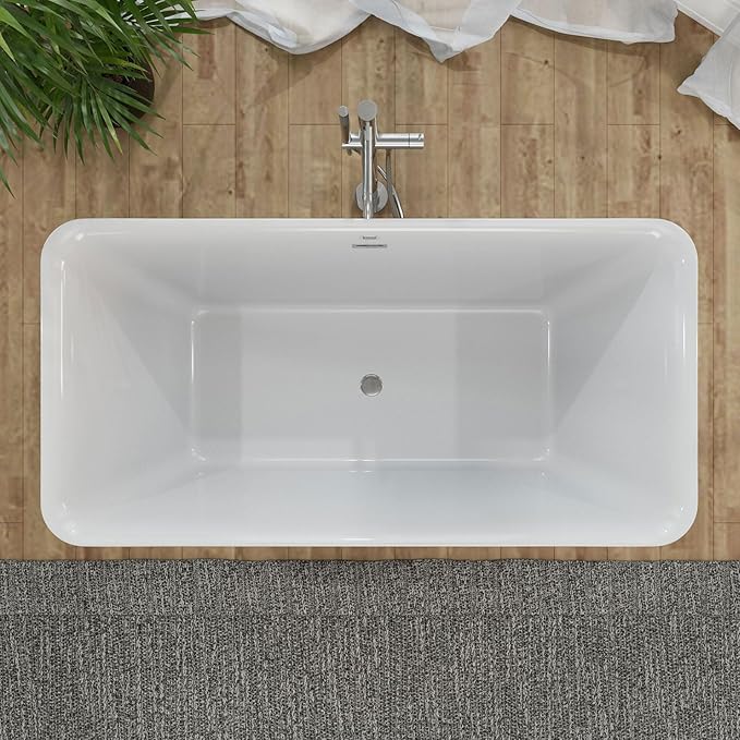Empava 59" Luxury Freestanding Acrylic Soaking SPA Tub Modern Stand Alone Bathtubs with Custom Contemporary Design , 59 Inch, White