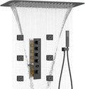 Matte Black Digital Display Shower System with 16X24 inch Ceiling Mounted Shower Head(Rain&Waterfall Modes), with Handheld Spray and 6 PCS Dual Modes Body Jet