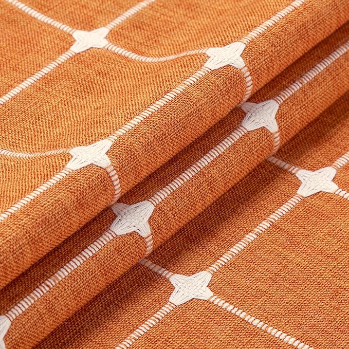 MitoVilla Orange Boho Shower Curtains for Modern Farmhouse Bathroom Decor, Vintage Country Thick Polyester Linen Fabric Shower Curtain, Rustic Tassel Cloth Shower Curtain, 72 x 72