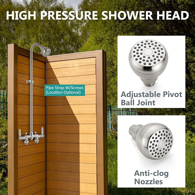 Aolemi Outdoor Shower Fixtures Kit Faucet System 3 Inch Center with Showerhead 2 Handle Exposed Shower with Brass Mix Valve Brushed Nickel