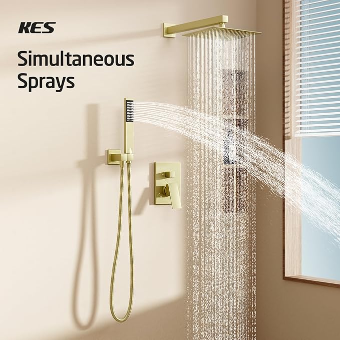 KES Gold Shower Faucet Set, Shower System 10 Inches Rain Shower Head with Handheld, Shower Faucets Sets Complete Pressure Balance (cUPC Certified Shower Valve Included), XB6230F18-BZ