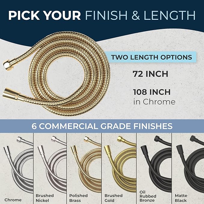 HammerHead Showers Solid Metal Shower Hose Attachment for Showerhead, Extra-Long 72-Inch Universal Replacement Hose for Hand held Shower, Polished Brass