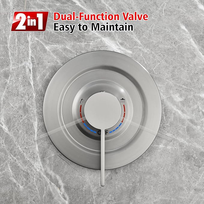 SUMERAIN Brushed Nickel Rainfall Shower System with 6-Spray Handheld Filtered Shower Head, Shower Faucet Complete with Rough in Valve