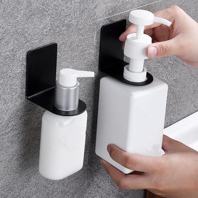 Adhesive Soap Bottle Dispenser Holder Wall Mount for Shower No Drilling Shampoo Conditioner Dispenser Hanger Shower Bottle Holder Set of 3 Soap Dispenser Holder Matte Black Rack Hook-Dia 2.7cm