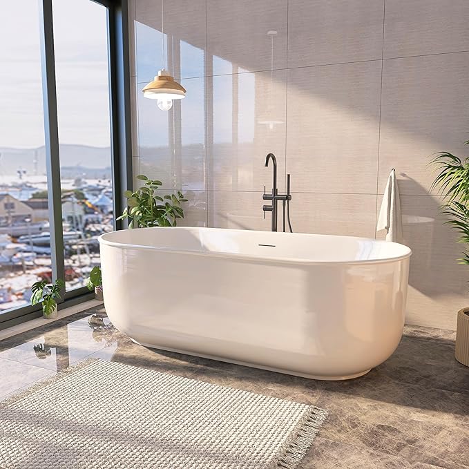 67" Acrylic Free Standing Tub, Stand Alone Tub, Freestanding Bathtub, Soaking Bathtub, cUPC Certified, CY(Glossy White)