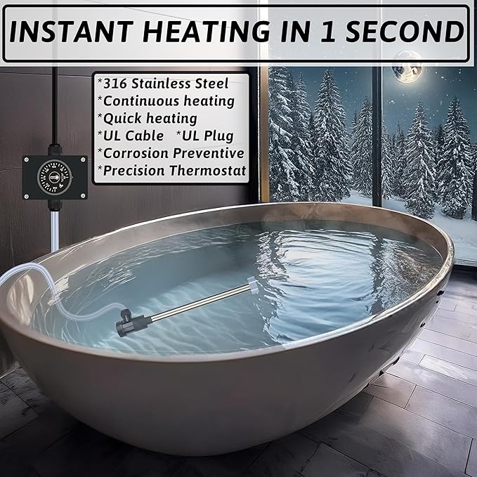 1800W Immersion Water Heater Portable Electric Bathtub & Pool Submersible Water Heater with Temp Control for Bucket, inflatable pool, baptistry, spa tub, above ground pool & Hot Tub